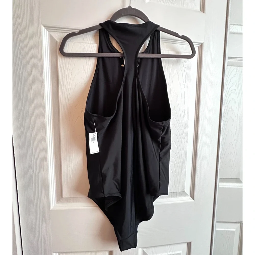 Old Navy Women's XL Black High Neck Racerback Snap Front One Piece Swimsuit NWT